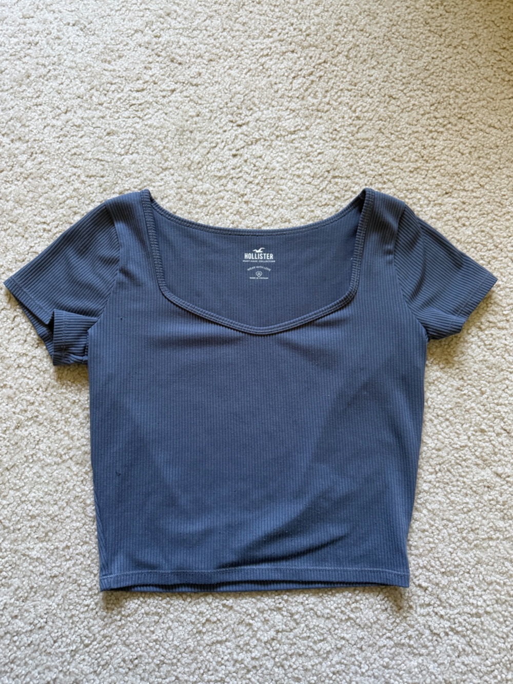 Hollister Women's Navy Square-Neck Ribbed Crop Top💙